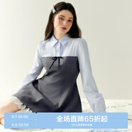 樂町精致拼接襯衫西裝裙20收腰公主裙傘擺長袖蓬蓬裙 灰色(現(xiàn)貨) S