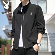 花花公子（PLAYBOY）夾克男外套上衣男士秋冬季新款商務(wù)休閑服中青年立領(lǐng)茄克衫潮流男 黑色 2XL （建議130斤-145斤）