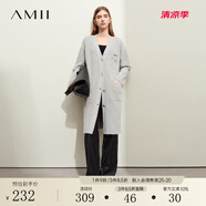 AMII2024冬新款可拆卸胸針?lè)迈踅q毛織開(kāi)衫女V領(lǐng)落肩袖長(zhǎng)款上衣 海鷗灰 155/80A/S