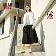 無印良品（MUJI）女式 強(qiáng)捻 抽褶裙 長(zhǎng)半身裙女裙子女裝格子裙25年夏季BE1VEC5S 黑色 XL （165/74A）