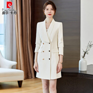 皮爾卡丹（pierre cardin）高級感西裝裙連衣裙女春秋米白色職業(yè)輕奢時(shí)尚氣質(zhì)醫(yī)美顧問工作服 C2443米白色長袖 真口袋 S 建議98斤以下