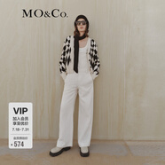 MO&Co.背帶褲小香風粗花呢高腰寬松及地直筒休閑褲長褲設(shè)計感摩安珂 米白色 XS 155