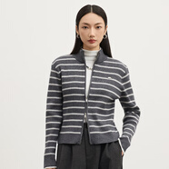 金苑（JINYUAN）條紋針織衫毛衣2025秋冬新款翻領(lǐng)開(kāi)衫輕薄外套上衣H255120 灰色 均碼