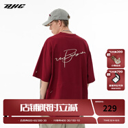BJHG不計(jì)后果 美式復(fù)古純棉寬松t恤短袖男款夏季潮牌情侶高級(jí)感半袖女 深紅色 2XL