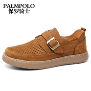 保羅騎士（PALMPOLO）男鞋2025夏季鏤空透氣休閑鞋頭層牛皮工裝勃肯鞋男一腳蹬 黃棕 39