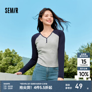 森馬（Semir）【云柔親膚】長(zhǎng)袖t恤女短款V領(lǐng)修身上衣24年新款插肩袖休閑薄外套 灰色調(diào)00322 M
