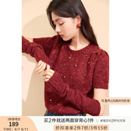 香影紅色別致獨(dú)特毛衣女2025秋季新款本命年袖套針織套頭圓領(lǐng)上衣 紅色 XL