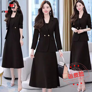 AEMAPE小西裝吊帶裙兩件2025春秋裝套裝女新款時(shí)尚顯瘦連衣裙 黑色 XL _建議115-130