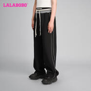 拉拉波波（LALABOBO）【愛(ài)在七夕】LALABOBO長(cháng)褲女闊腿寬松褲子 黑色 L