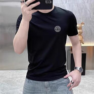 VERSACE JEANS COUTURE范思哲2025美式范夏季新款短袖男時(shí)尚圓領(lǐng)純棉寬松T恤顯瘦百搭運 黑色T-01 L 建議體重[100-120]斤