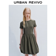 UR2025春季新款女裝簡(jiǎn)約氣質(zhì)花苞修身短袖連衣裙UYY750015 灰綠 XS