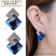JACK VINEY綠色耳環(huán)女歐美風(fēng)鍍銀針?biāo)@耳釘黑色潮飾 YZL040寶藍(lán)色