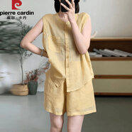 皮爾卡丹（pierre cardin）棉麻亞麻女高端套裝年輕款慵懶風(fēng)夏季2025新款無袖襯衫短褲兩件套 黃玫瑰微胖穿搭一整套/顯瘦遮肉/ S 【100斤內(nèi)】