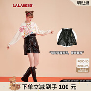 拉拉波波直筒顯瘦高腰PU仿皮短褲女|L20C-WXZD11 黑色 S