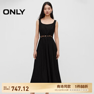 ONLY【七夕禮物】度假風簡約U型領(lǐng)中長裙吊帶連衣裙女|125107057 H1Z黑色 XL