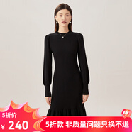 哥弟真的好（GIRDEAR）女裝高腰燈籠袖羊毛針織魚尾小黑裙連衣裙A500219 黑 L (4)
