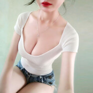 裳廂記法式低胸方領露鎖骨針織上衣短款辣妹小個子性感短袖t恤女夏緊身 白色 大領口露鎖骨純欲仙氣十足