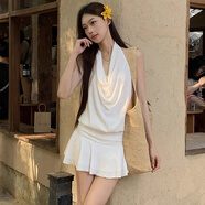 妙奕嘉白色掛脖連衣裙女裙子夏季2025新款女裝夏天小個(gè)子純欲海邊沙灘裙 掛脖吊帶白色連衣裙 M 【建議95斤內】