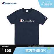 Champion夏季經(jīng)典款印花草寫LOGO圓領(lǐng)休閑運(yùn)動(dòng)T恤無(wú)性別冠軍短袖男女情侶 藏青色(偏?。?M