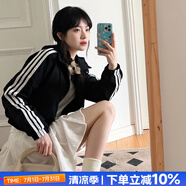 阿迪達(dá)斯（adidas）外套女裝 2025秋季新款運(yùn)動(dòng)服跑步休閑防風(fēng)衣梭織連帽時(shí)尚女夾克 黑/網(wǎng)襯/時(shí)尚三條紋/主推款 M 【165建議體重110-120斤】