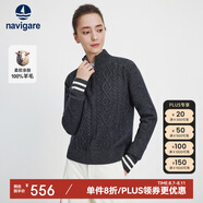 Navigare意大利小帆船女士全羊毛通勤毛衣半開領針織衫2334044501 灰 XL 