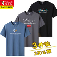 啄木鳥【3件】純棉短袖t恤男士裝2024新款印花半袖體恤寬松青年上衣服 鹿頭霧霾藍(lán)+Rea鐵灰+彩色長條黑 XL