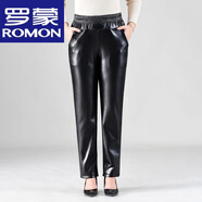 羅蒙（ROMON）皮褲女中年冬季新款外穿高腰寬松大m碼加絨加厚春秋媽m媽皮工作褲 高檔品牌皮褲【加/絨】+女裝十大品牌 XL 碼【體重90-110斤】+女裝十大品牌