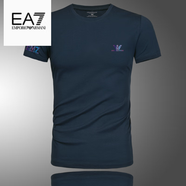 EMPORIO ARMANI EA7阿瑪尼夏季新款男士冰絲透氣短袖T恤大碼歐美修身印花上衣 AM768寶藍(lán) M 90-120斤