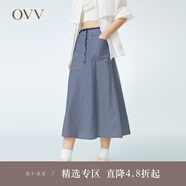 OVV2023春夏新款女裝棉混紡經(jīng)典清爽條紋海軍風(fēng)A字過膝傘裙 藏青條紋52 XL