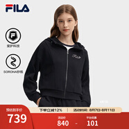 FILA 斐樂官方短款外套女秋季新款時尚刺繡開衫衛(wèi)衣夾克上衣 正黑色-BK S