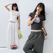 PSO Brand【商場(chǎng)同款】女裝蕾絲拼接彈力涼感針織沙發(fā)小狗T恤夏季圓領(lǐng)短袖 象牙白 White L