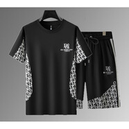 OLOMM高端潮牌男裝套裝男士夏季潮流休閑運動(dòng)兩件套搭配短褲韓版時(shí)尚男 黑色 M