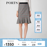 PORTS寶姿春夏新品女裝格子優(yōu)雅包臀裙魚(yú)尾半身裙LM8S005NFF029 黑色格子 M (6)