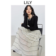 LILY2025秋新款含萊賽爾醋酸法式修身連衣裙氣質(zhì)通勤紗裙蛋糕裙女 604米白 L