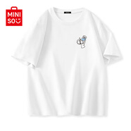 名創(chuàng)優(yōu)品（MINISO）純棉t恤男夏季2025新款衣服青少年親膚透氣時(shí)尚寬松大碼冰感短袖 白色(m彩色風(fēng)車胸標(biāo)) S 165 (男女同款)