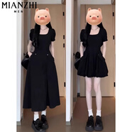 棉致茶歇法式方領(lǐng)短袖連衣裙女夏季2025新款顯瘦小個子高級感氣質(zhì)長裙 850黑色長裙【高品質(zhì)35.5】 S 80-95斤