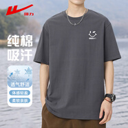 回力短袖男夏季t恤男純棉透氣打底衫圓領(lǐng)吸汗上衣潮流休閑男裝灰色3XL