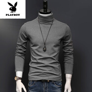 花花公子（PLAYBOY）高領打底衫男士長袖t恤純色秋冬季秋衣服保暖上衣新品 黑灰色高.領303 S 【85-105斤】