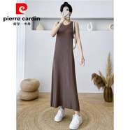 皮爾卡丹（pierre cardin）夏冰絲針織背心裙女2025新款長款內搭無袖打底寬松圓領a字連衣裙 卡其色(加長120公分) M 建議95-110體重