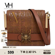 VANESSA HOGAN【送禮推薦】VH女包復(fù)古裝飾系列方包牛皮刺繡單肩斜挎包七夕禮物 深棕-大號(hào)（可放置6.5英寸手機(jī))