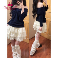 蜜樂(lè )奇韓系小裙子女重工蕾絲花邊拼接蓬蓬蛋糕裙甜美少女風(fēng)穿搭半身裙子 杏色 S 建議70-95斤