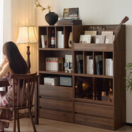 小四實木組合書柜書架儲物柜一體靠墻中古胡桃木模塊柜落地置物柜 Q3+Q4+Q5*3+Q6書柜F 黑胡桃實木多層