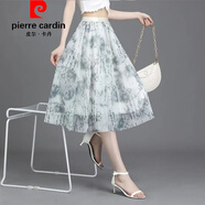 皮爾卡丹（pierre cardin）官方品牌高端2025夏新款碎花半身裙女小清新短裙大擺網紗印花a字 新面料雪紡紗(9906-1) 均碼 (松緊腰)