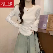 柯蘭娜純棉春秋冬修身收腰t恤女長(zhǎng)袖顯瘦短款小個(gè)子圓領(lǐng)內(nèi)搭打底衫上衣 白色長(zhǎng)袖 L 【建議106-120斤】