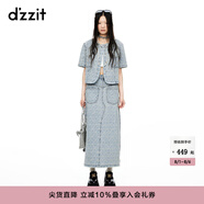 DZZIT【愛心老花】地素短外套夏季提花工藝牛仔上衣女 藍色(外套) XS