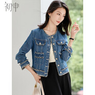 初申新復(fù)古風(fēng)潮牛仔外套女直筒毛邊小香風(fēng)夾克短外套S143U5003