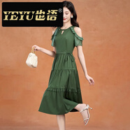 也語（YEYU）雪紡洋裝女夏新款十三行高端品牌今年流行爆款 綠色[氣質(zhì)名媛高端大氣上檔次夏天巨好看的裙子胖m M M（適合85-105斤）
