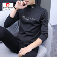 皮爾卡丹（pierre cardin）2025新款秋冬季長袖T恤男士韓版半高領衛(wèi)衣加絨加厚打底衫上衣服 M12黑色 加絨 M