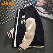 JEEP SPIRIT夾克男春秋季美式新款棒球服男士秋季高街寬松加肥大碼飛行員外套 B02黑色（偏大） 4XL