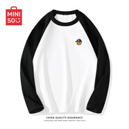 名創(chuàng)優(yōu)品（MINISO）撞色T恤男秋季上新黑白插肩簡約長袖衫純棉百搭體恤衫 黑 XL